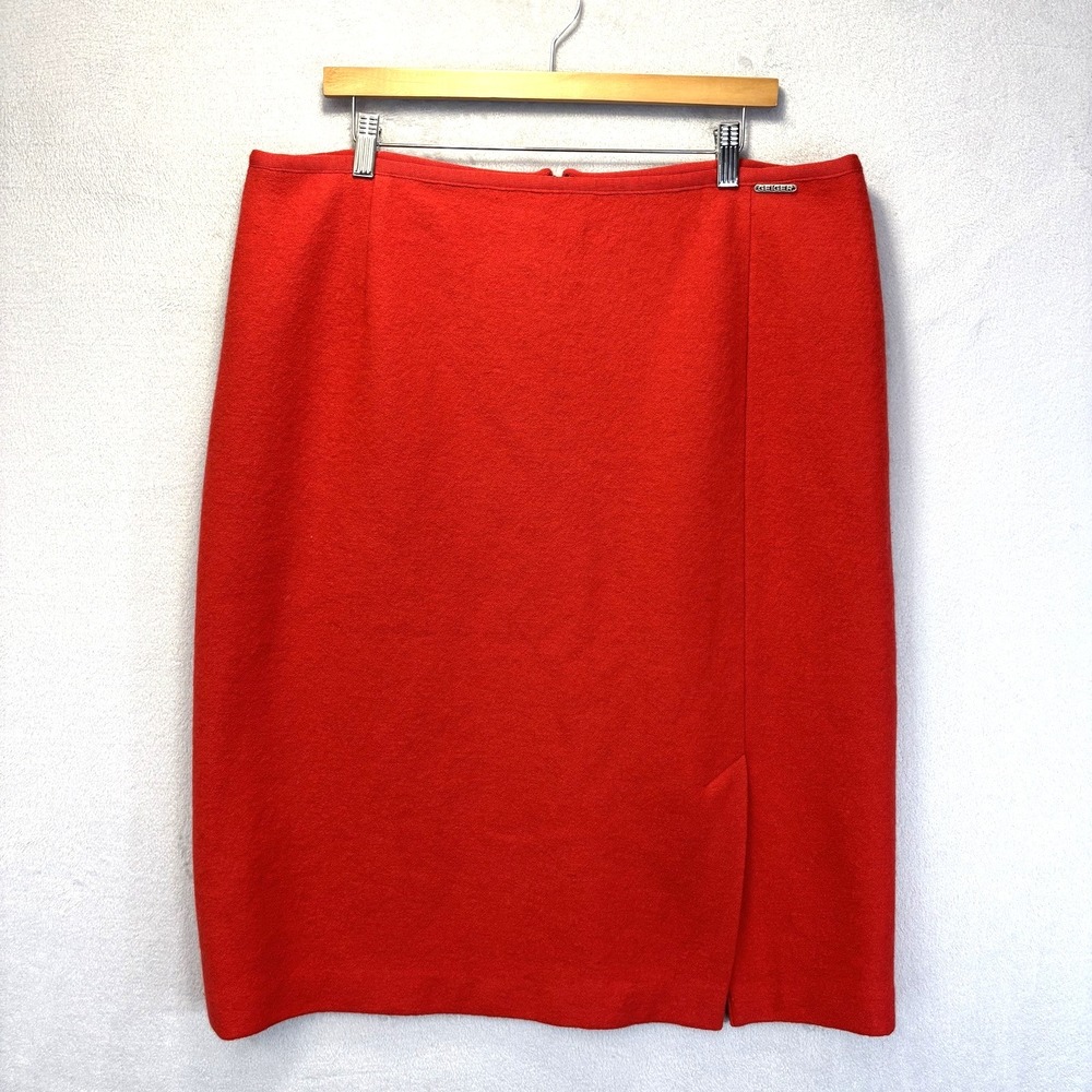 Geiger Austria Boiled Wool Midi Pencil Skirt Womens 48 (US 18) Red Lined Office